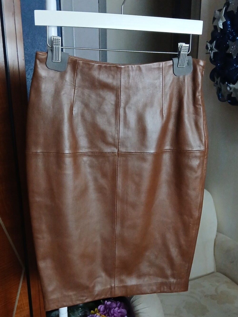 Classic Brown Leather Pencil Skirt